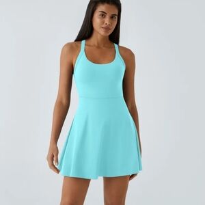 NWT HALARA Aqua Halter Backless Twisted Active Dress-Easy Peezy Longer Length